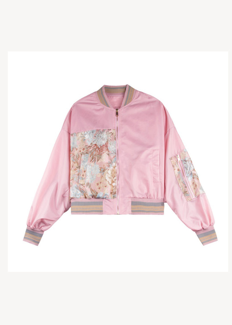 WW | Plus Size Pink Pockets Print Patchwork Jackets