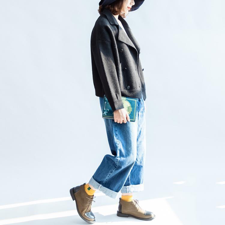 WW | black wool coats double breasted short winter jackets casual style