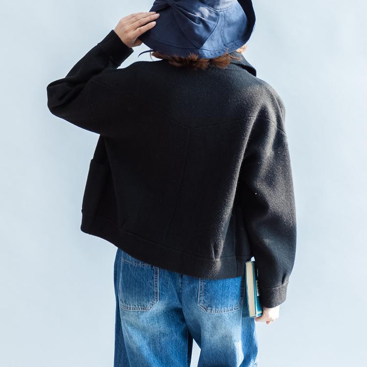WW | black wool coats double breasted short winter jackets casual style