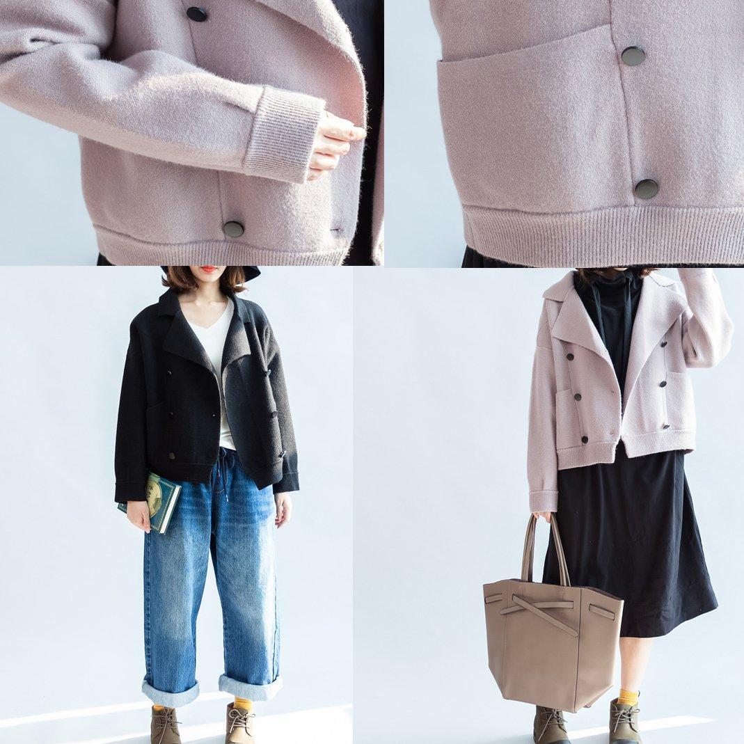 WW | black wool coats double breasted short winter jackets casual style