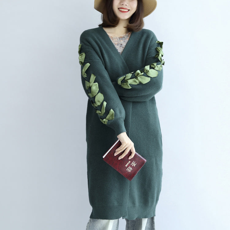 WW | Green Oversized Knit Cardigan Plus-Size Sweater Coats
