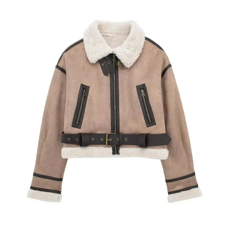 WW | Bikerjacke Tailliert Teddy Gefüttert Winter Bikerjacke Damenjacke