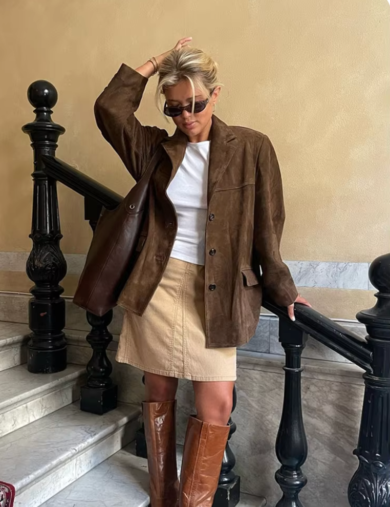 WW | Jacke Braun Weinlese Übergroße Jacke Damenjacke