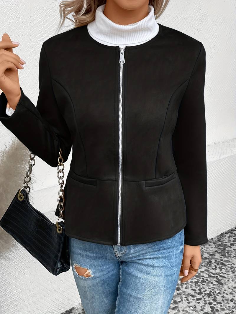 WW | Reißverschluss Runder Ausschnitt Sommerjacke Damenjacke