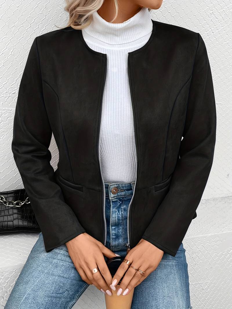 WW | Reißverschluss Runder Ausschnitt Sommerjacke Damenjacke