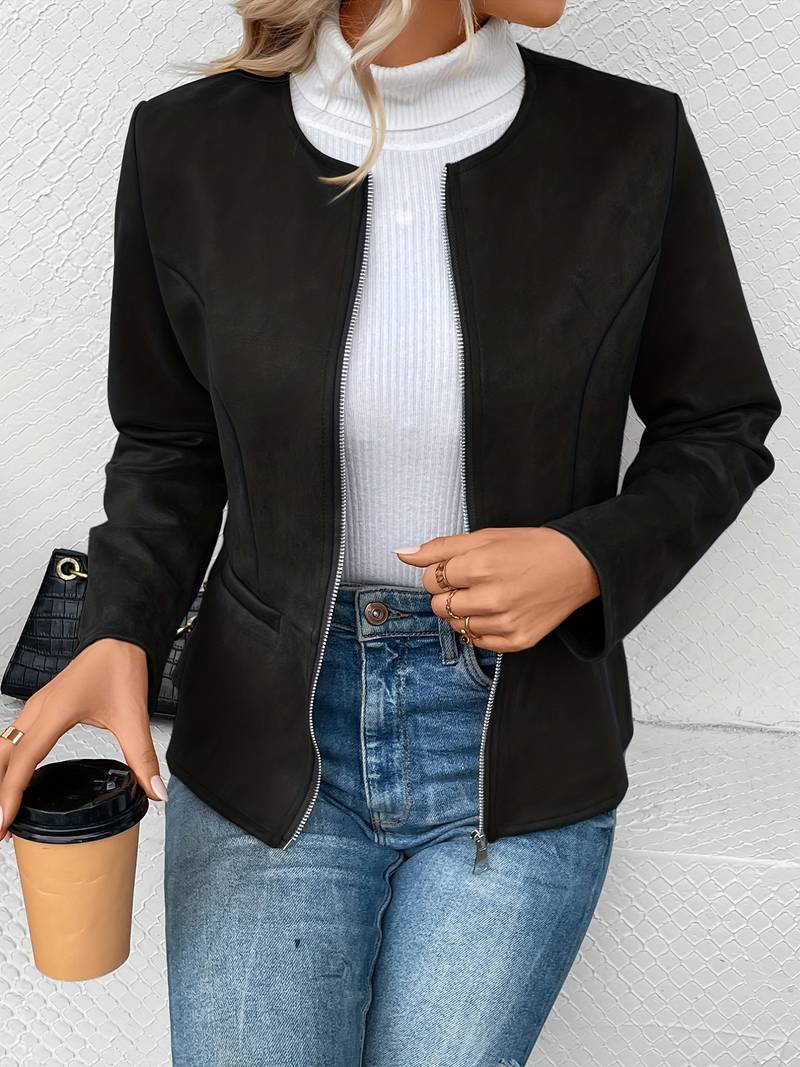 WW | Reißverschluss Runder Ausschnitt Sommerjacke Damenjacke
