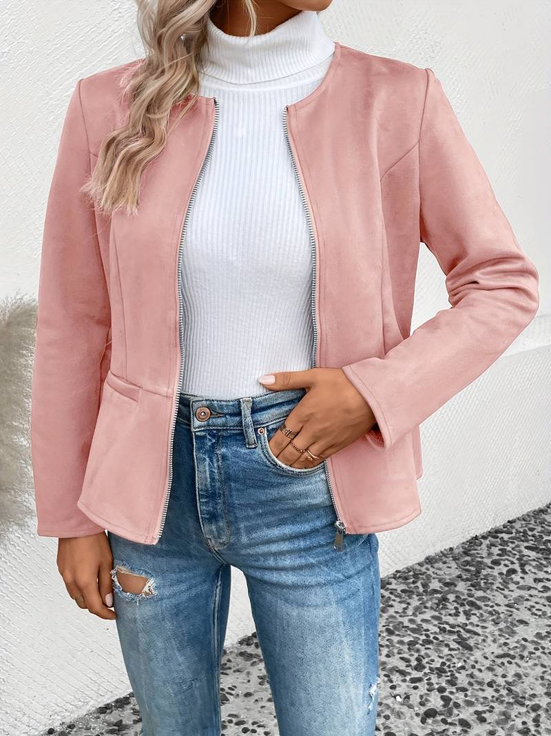 WW | Reißverschluss Runder Ausschnitt Sommerjacke Damenjacke