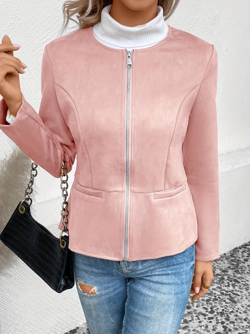 WW | Reißverschluss Runder Ausschnitt Sommerjacke Damenjacke