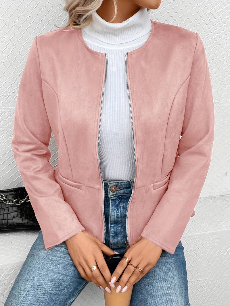 WW | Reißverschluss Runder Ausschnitt Sommerjacke Damenjacke