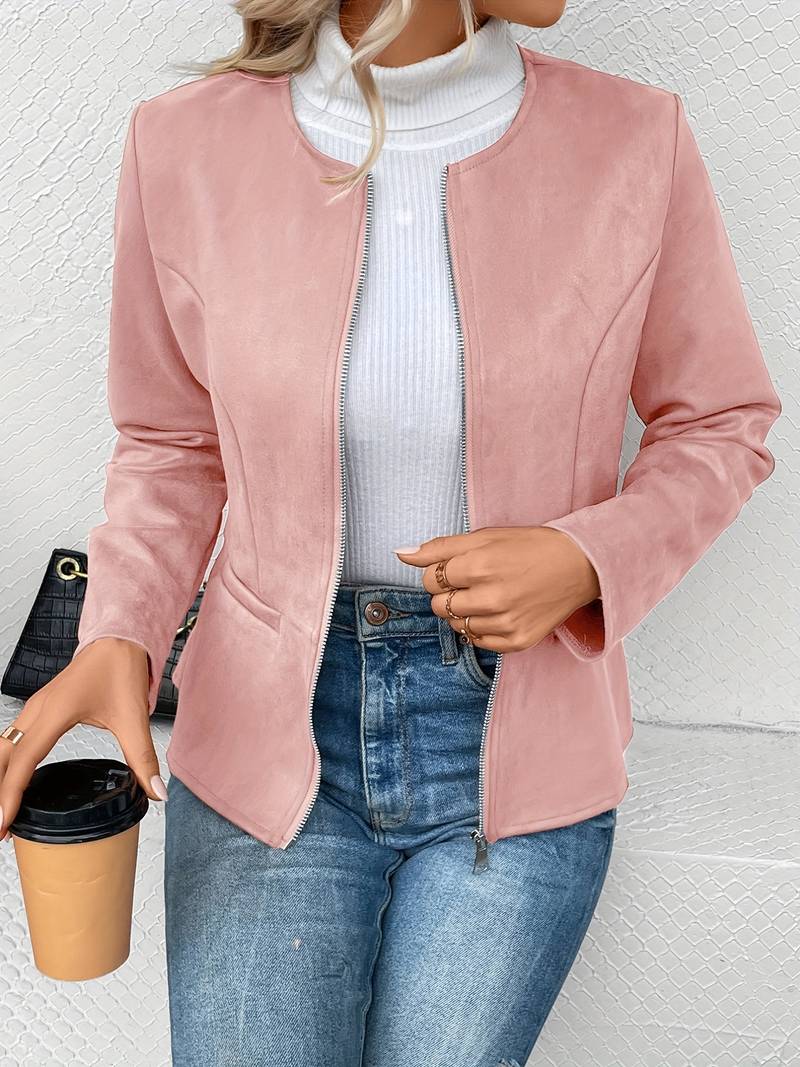 WW | Reißverschluss Runder Ausschnitt Sommerjacke Damenjacke