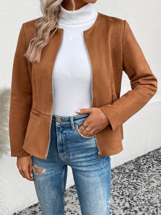 WW | Reißverschluss Runder Ausschnitt Sommerjacke Damenjacke