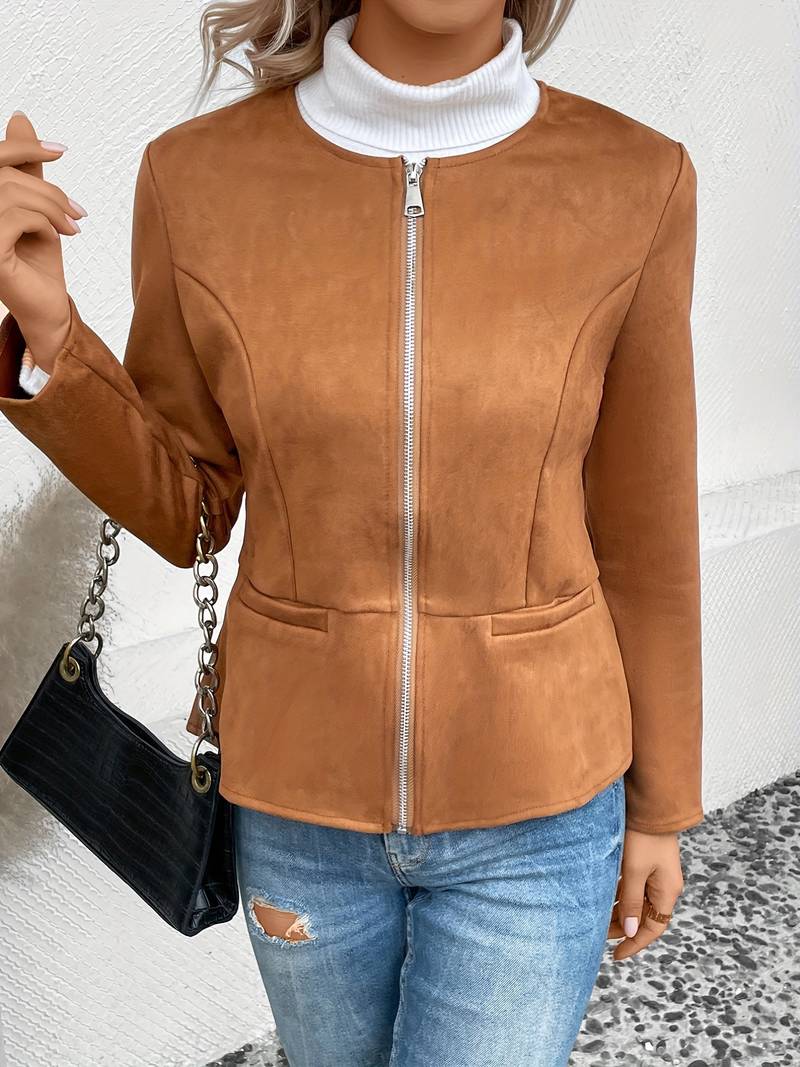WW | Reißverschluss Runder Ausschnitt Sommerjacke Damenjacke