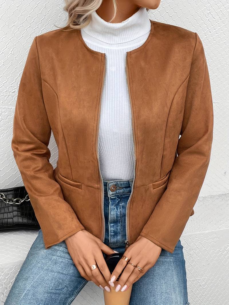 WW | Reißverschluss Runder Ausschnitt Sommerjacke Damenjacke