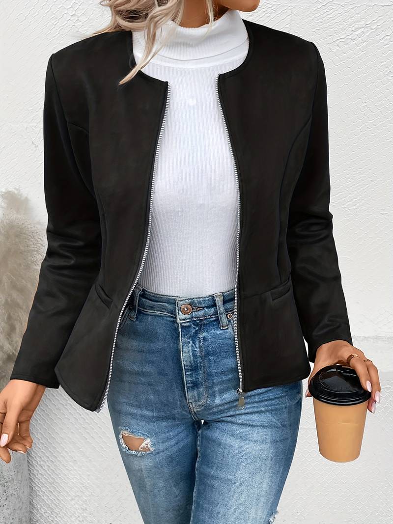 WW | Reißverschluss Runder Ausschnitt Sommerjacke Damenjacke