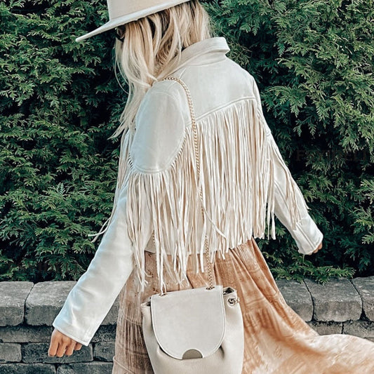 WW | Women's Slim Fit Boho Suedette Jacket with Tassels
