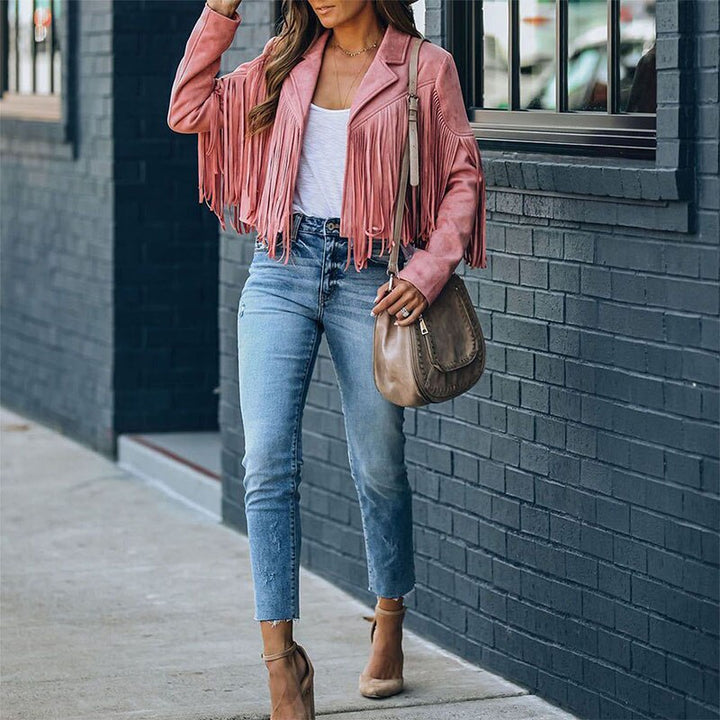 WW | Slim Fit Boho Suedette Jacke mit Quasten für Damen