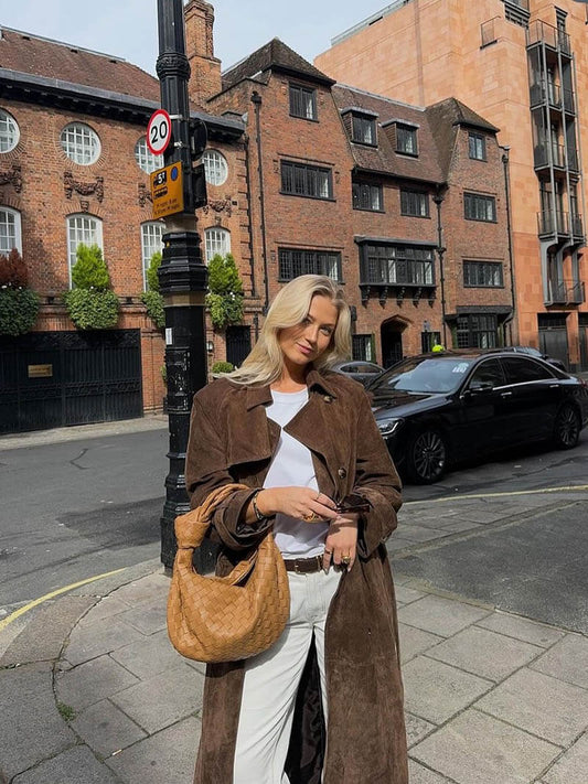 WW | Trenchcoat Braun Doppelreiher Langer Trenchcoat Damenjacken