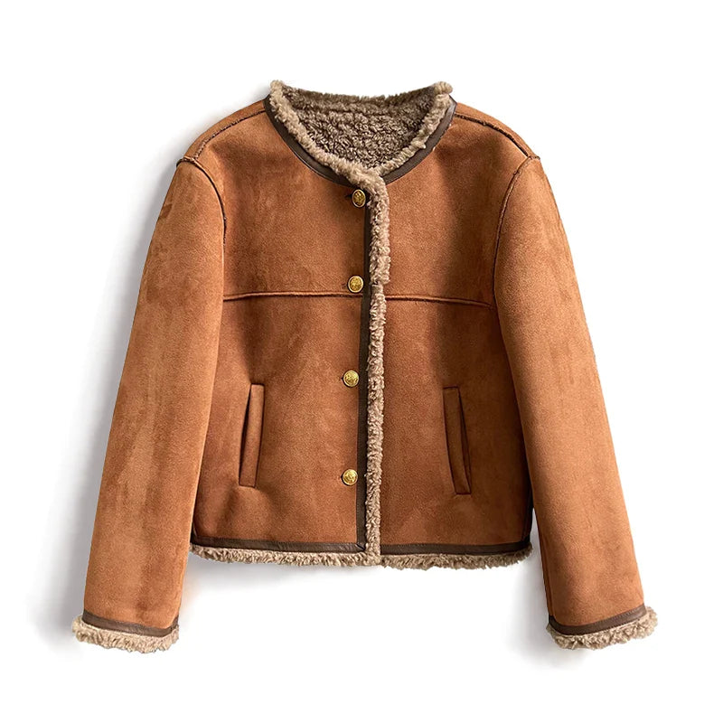 WW | Jacke Fleece Gefüttert Faux Wildleder Jacke mit Sherpa Winterjacke für Damen
