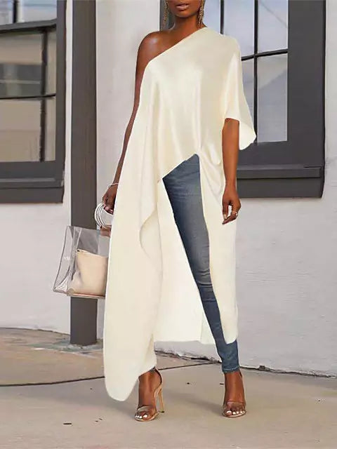 WW | Sommerbluse Damen Sexy Ein Schulter Festkleider