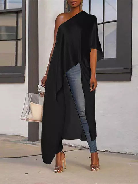 WW | Sommerbluse Damen Sexy Ein Schulter Festkleider