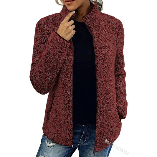 WW | Up Sherpa Fleece Jacket - Warm Textured Design - High Collar - Cozy Everyday Wear