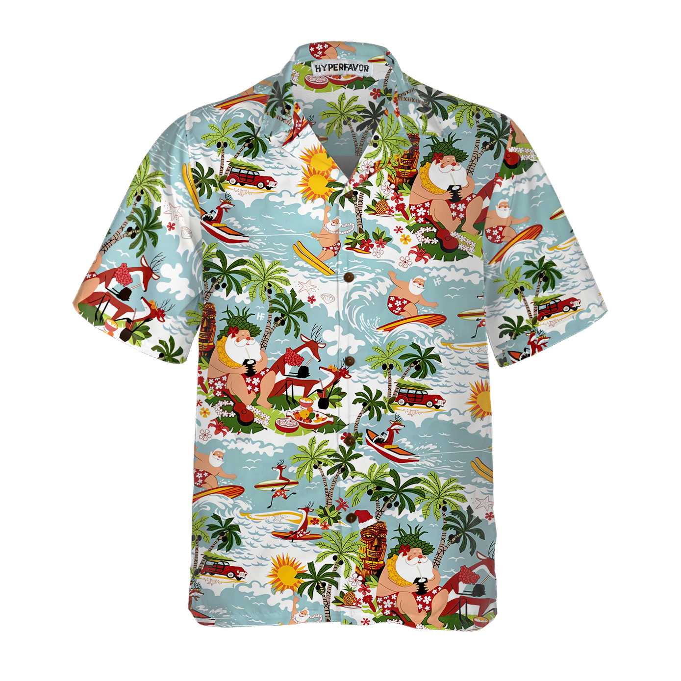 WW | Surfing Santa Weihnachts-Hawaiian-Shirt, Lustiges Weihnachtsmann-Shirt, Bestes Geschenk für Weihnachten