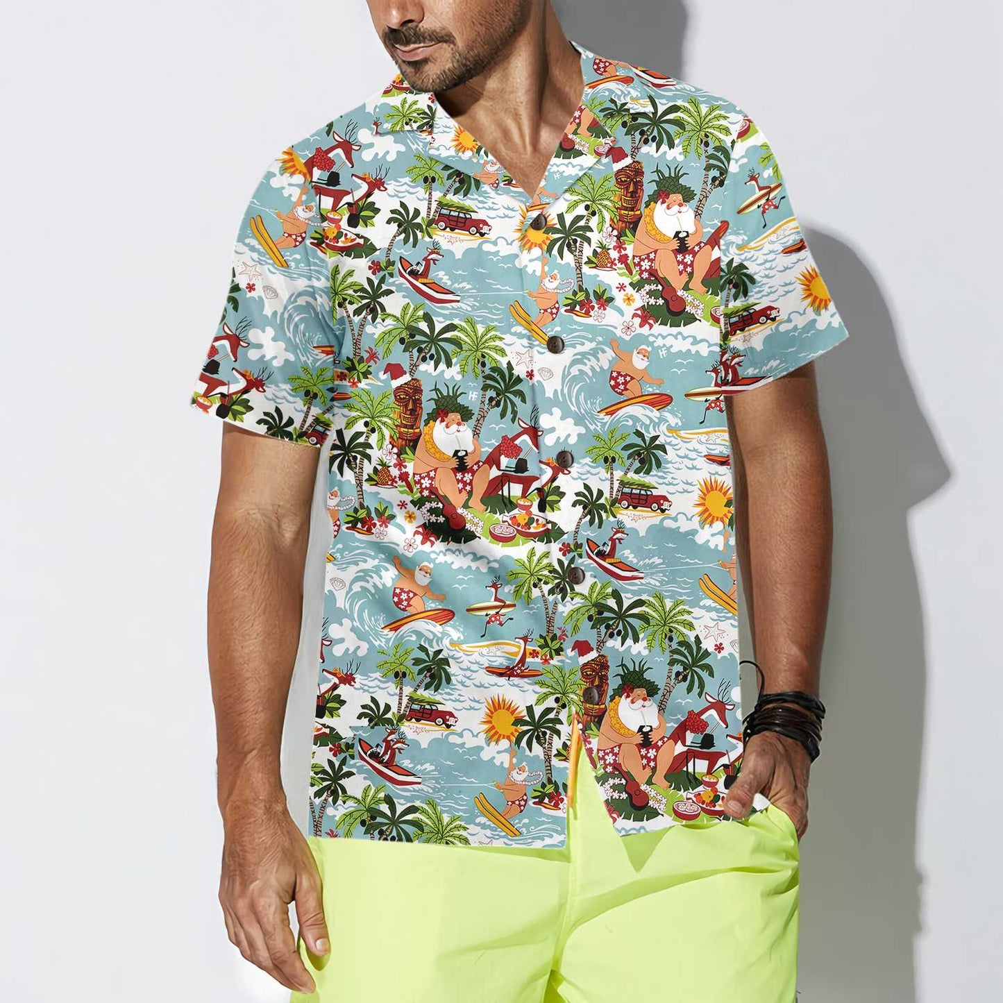 WW | Surfing Santa Weihnachts-Hawaiian-Shirt, Lustiges Weihnachtsmann-Shirt, Bestes Geschenk für Weihnachten