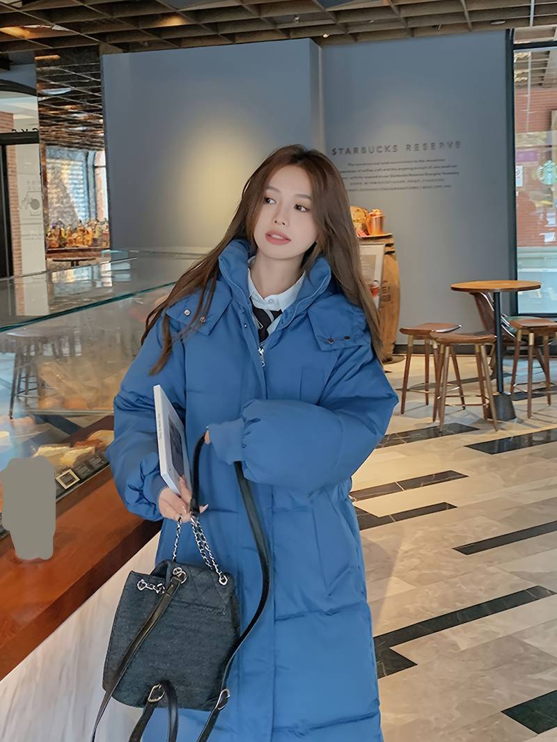 WW | Lange Pufferjacke Wasserabweisend Gep Quiltetes Design Kapuze Warm Und Bequem