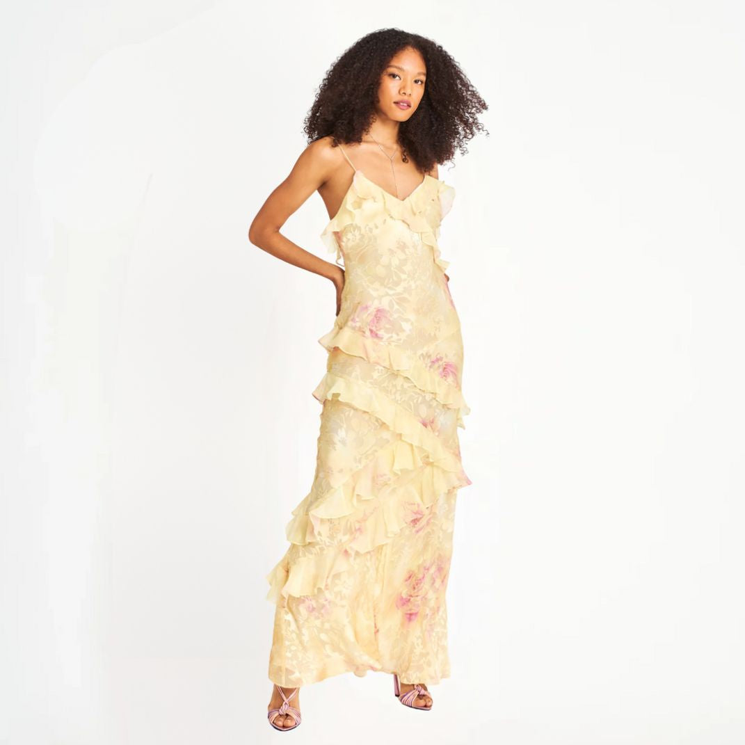 WW | Damen Blumenkleid Mit Rüschen & V-ausschnitt