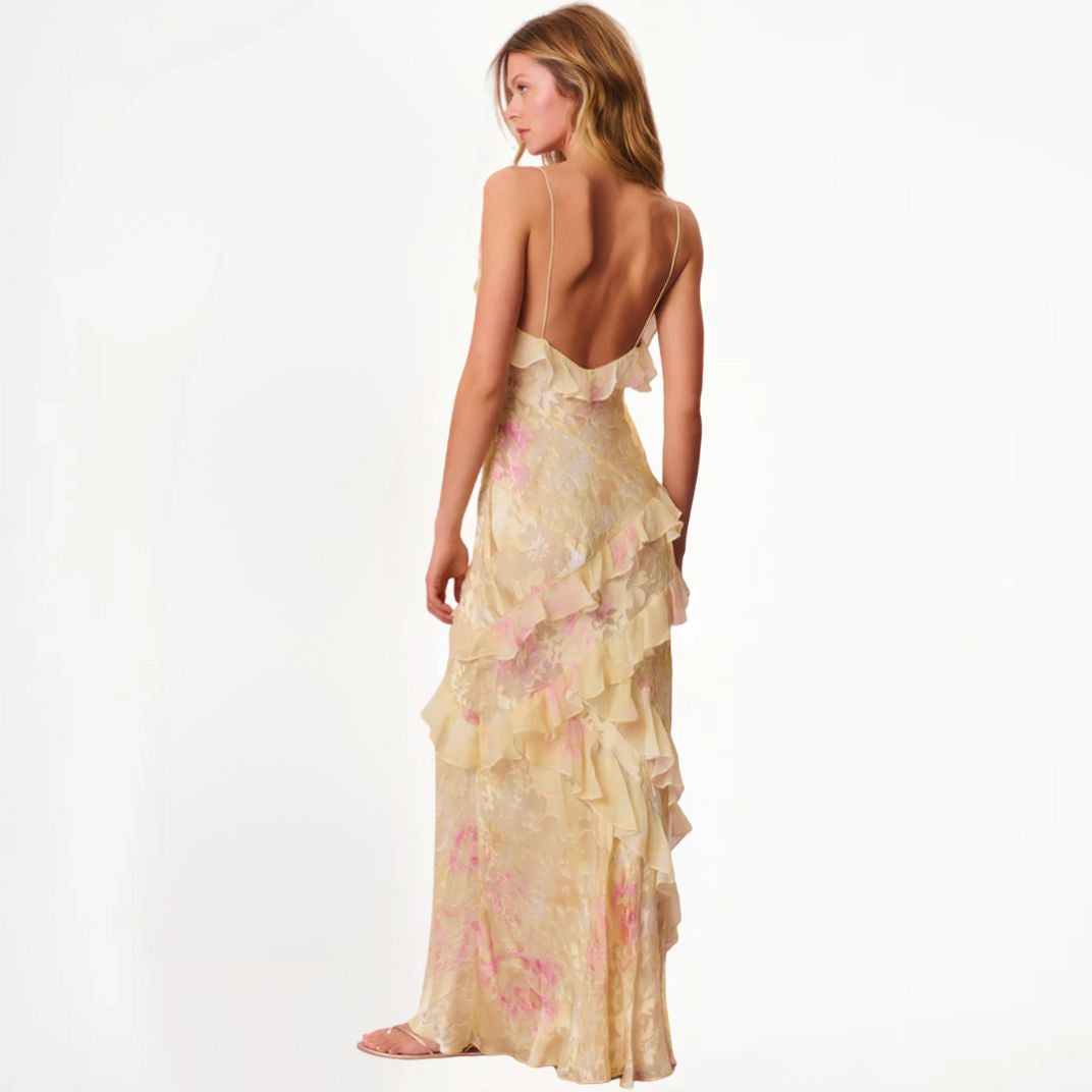 WW | Damen Blumenkleid Mit Rüschen & V-ausschnitt