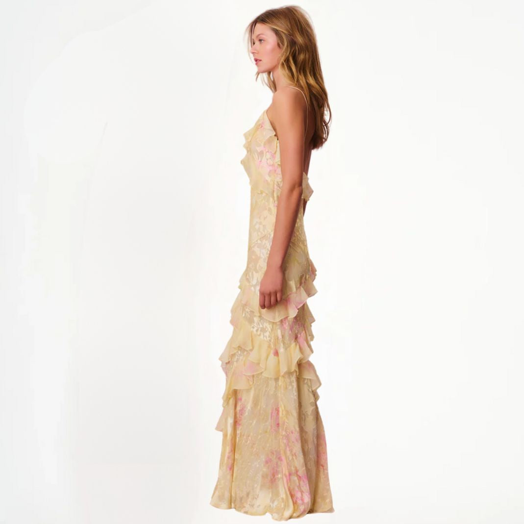 WW | Damen Blumenkleid Mit Rüschen & V-ausschnitt