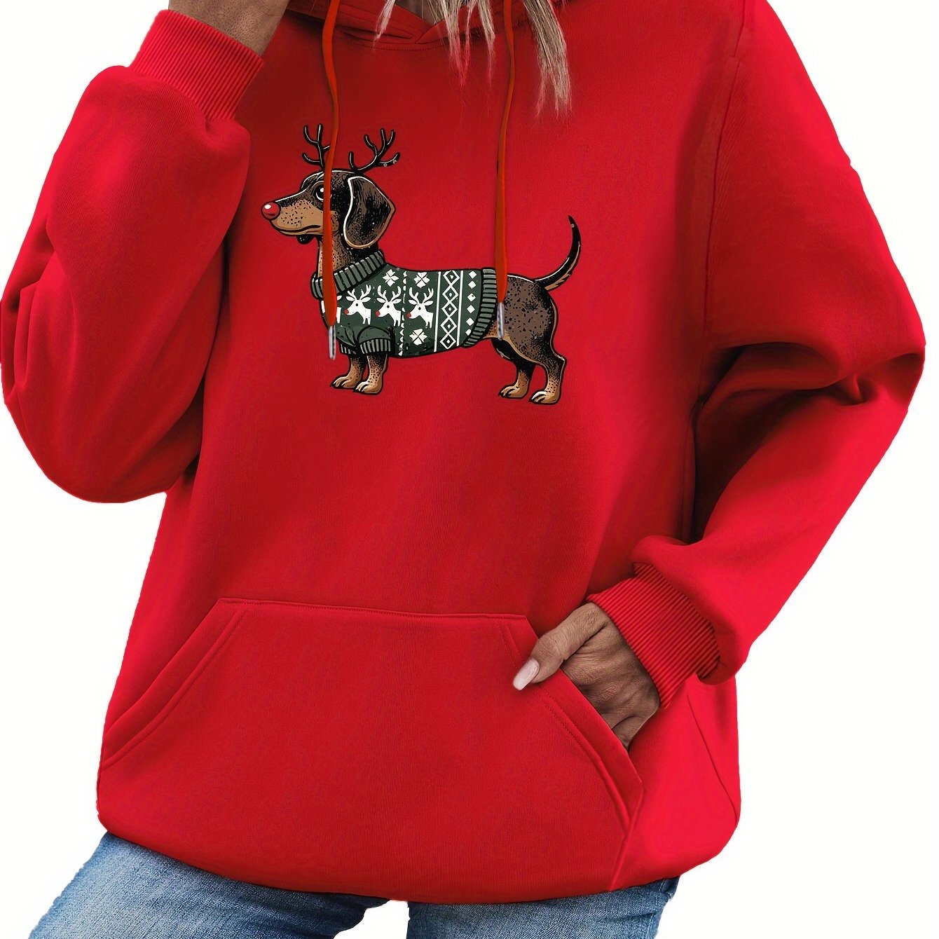 WW | Sweet Dachshund Print Hoodie for Women