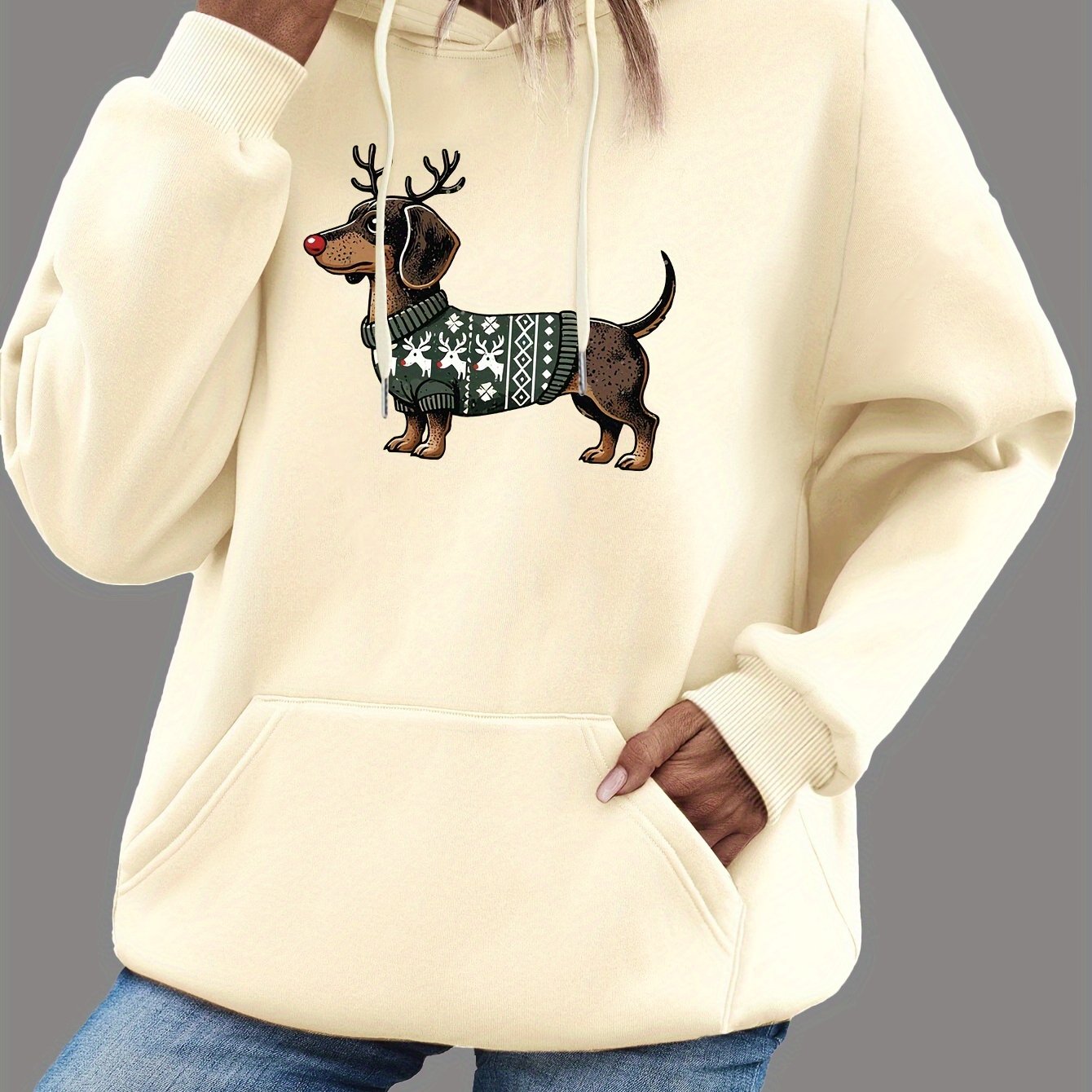 WW | Sweet Dachshund Print Hoodie for Women
