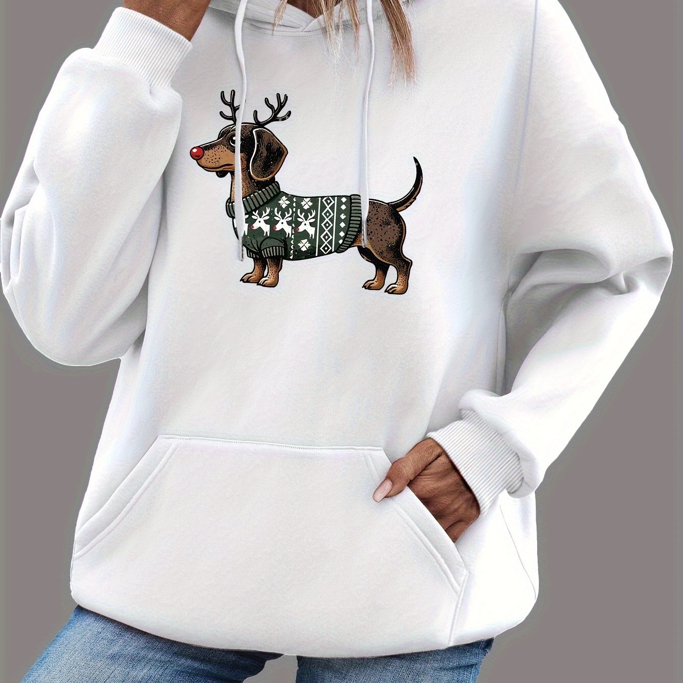 WW | Sweet Dachshund Print Hoodie for Women