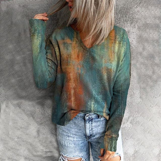 WW | Long Sleeve Top Comfortable Fit Round Neck Trendy Pattern