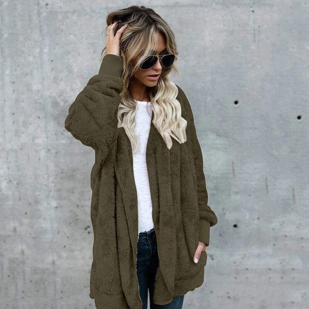 WW | Damen Elegante Lange Cardigan mit Langen Ärmeln Aus Fleece
