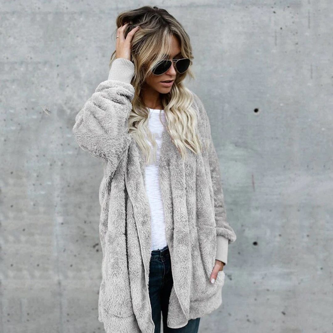 WW | Damen Elegante Lange Cardigan mit Langen Ärmeln Aus Fleece