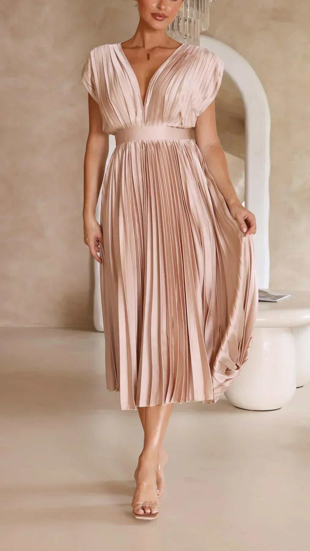 WW | Ärmelloses, Plissiertes Midikleid
