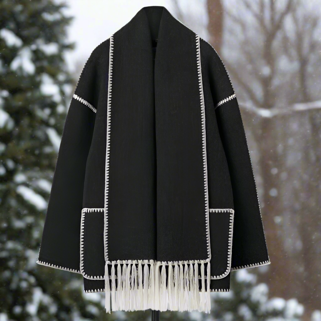 WW | Wool Coat - Loose Fit - Button Closure with Decorative Seam - Incl. Scarf