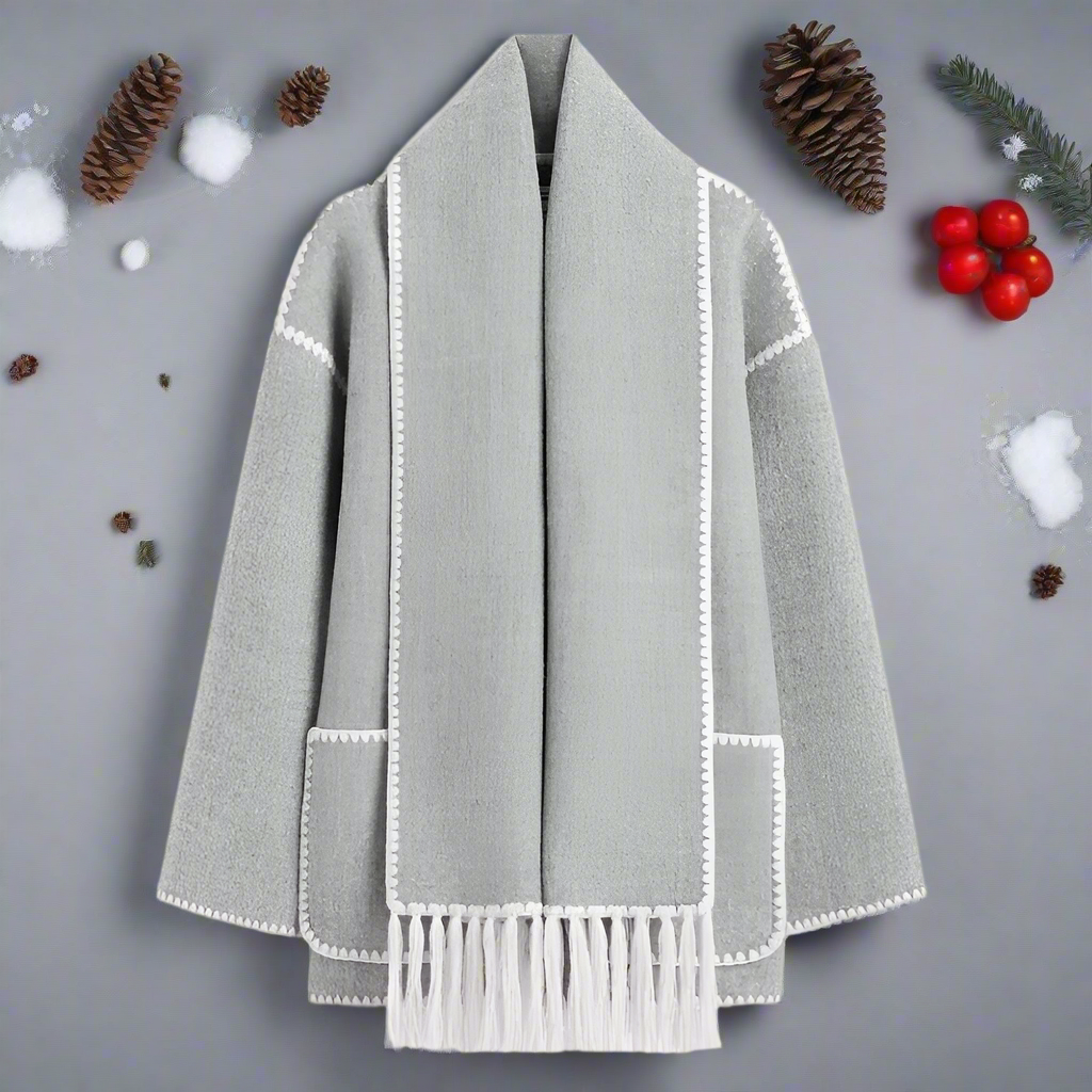 WW | Wool Coat - Loose Fit - Button Closure with Decorative Seam - Incl. Scarf