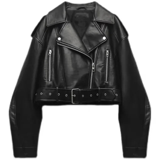 WW - Women's Cropped Faux Leather Biker Jacket with Fitted Waist