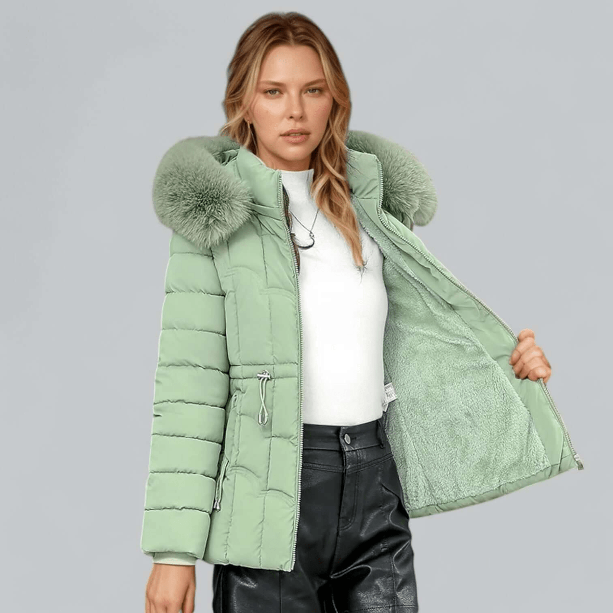 WW | Maßgeschneiderter Passform Stepp Parka Mantel mit Faux Fur Kapuze