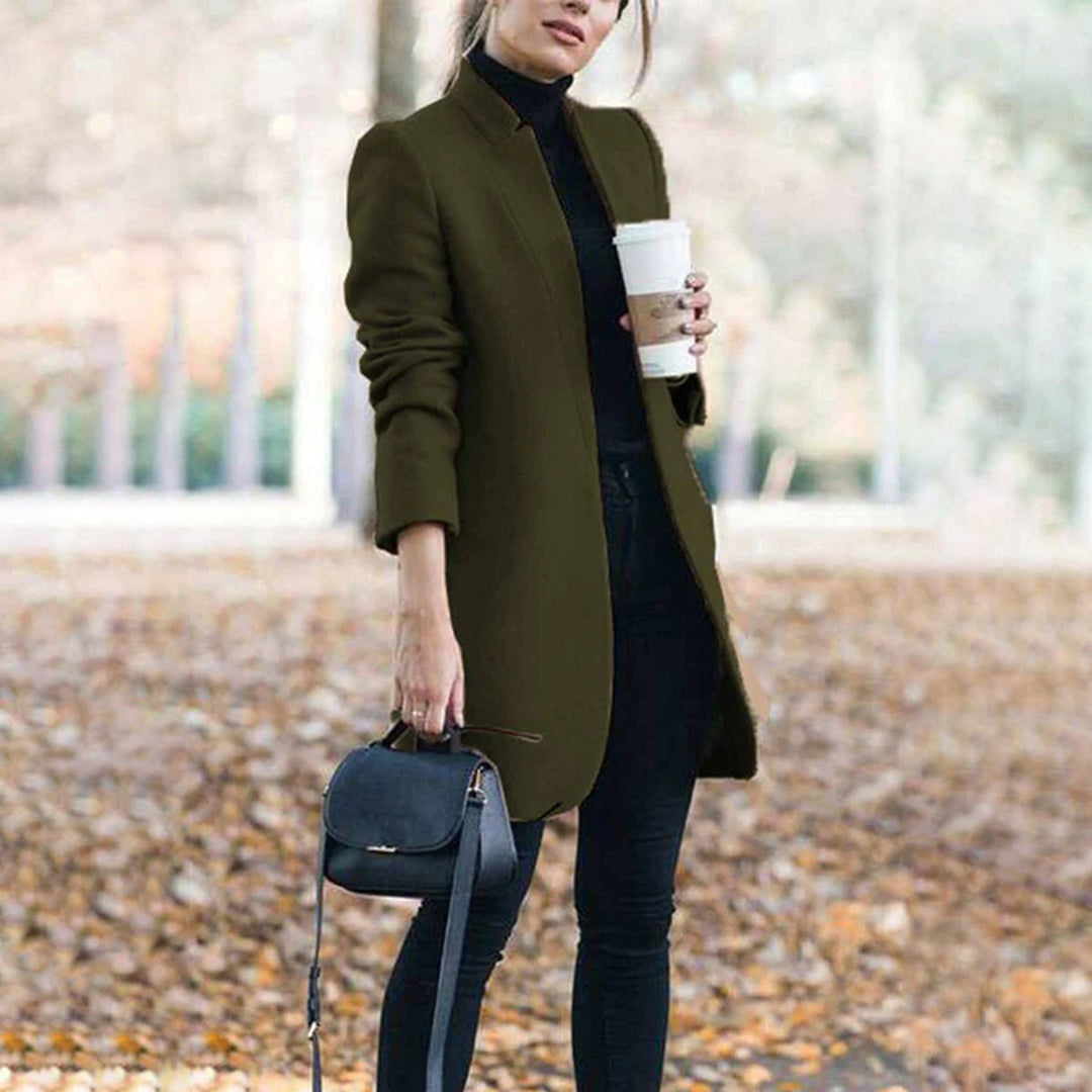 WW | Long wool trench coat with stand-up collar and sleek fit