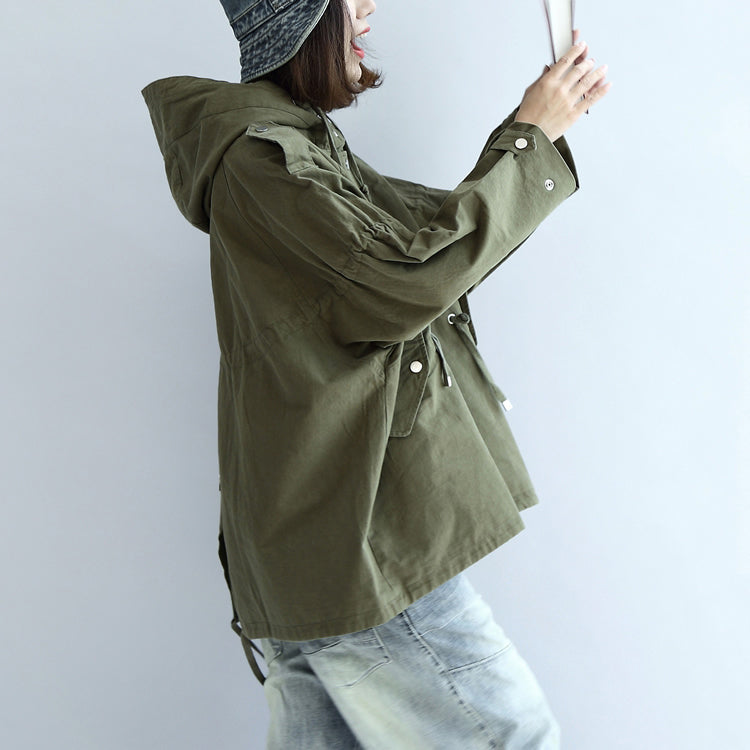 WW | Green Oversized Trench Coats Plus-Size Short Hoodies Outerwear