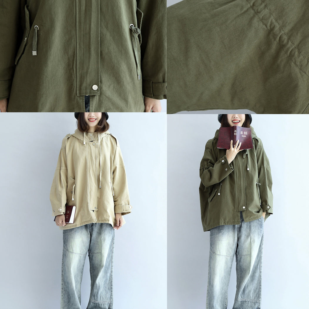 WW | Green Oversized Trench Coats Plus-Size Short Hoodies Outerwear