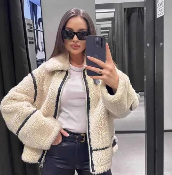 WW | Fleece Jacket Übergröße Weiß Jacket Damen Winterjacke