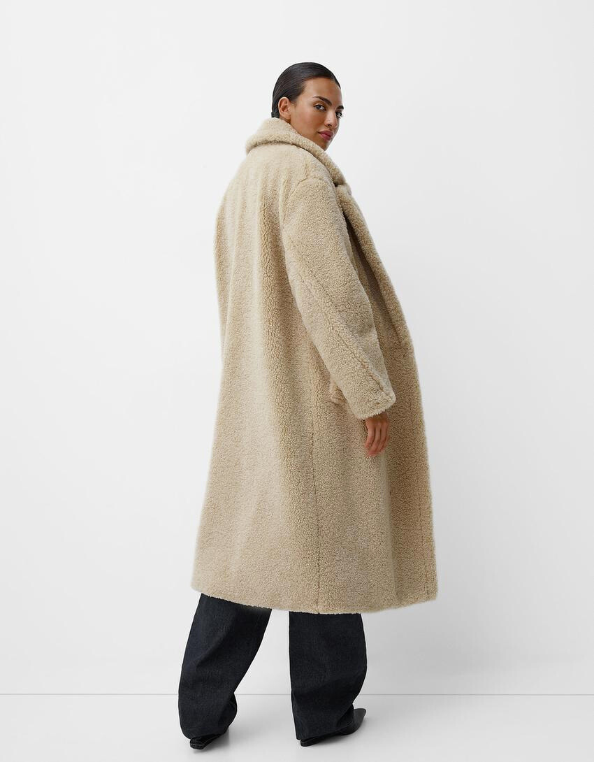 WW | Damen Teddyjacke mit Reverskragen im langen Modell