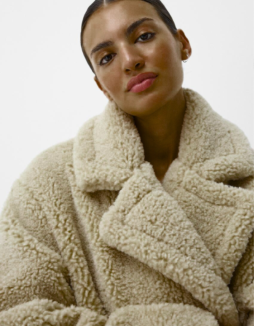 WW | Damen Teddyjacke mit Reverskragen im langen Modell