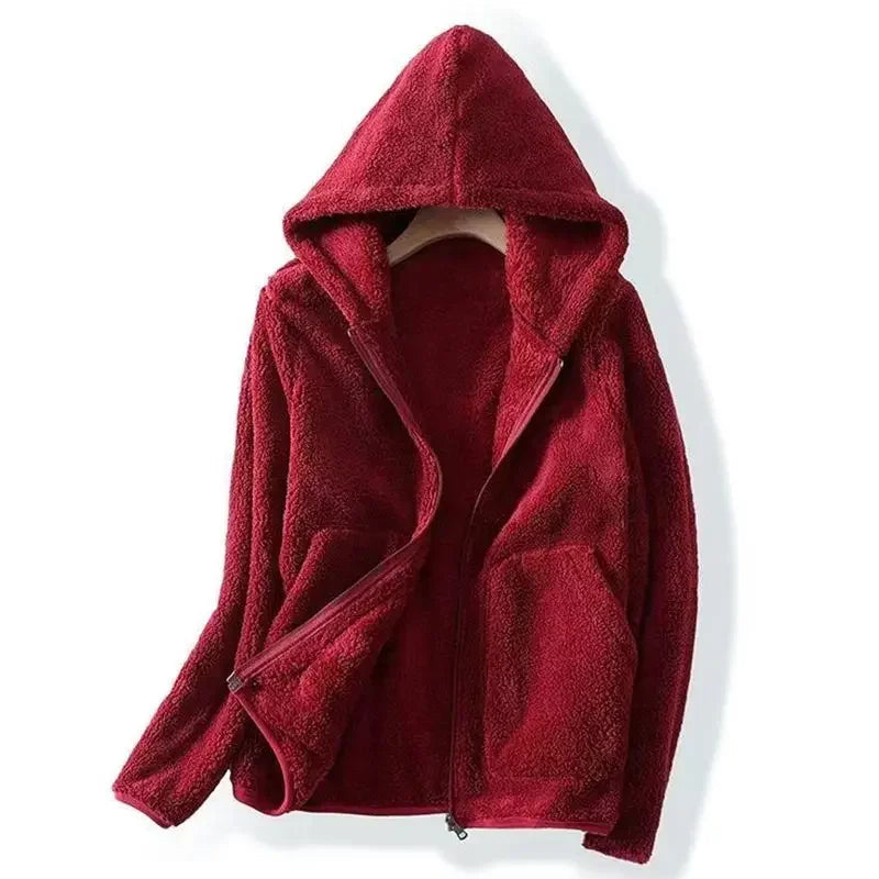 WW | Damen Teddyjacke mit Kapuze und Reißverschluss