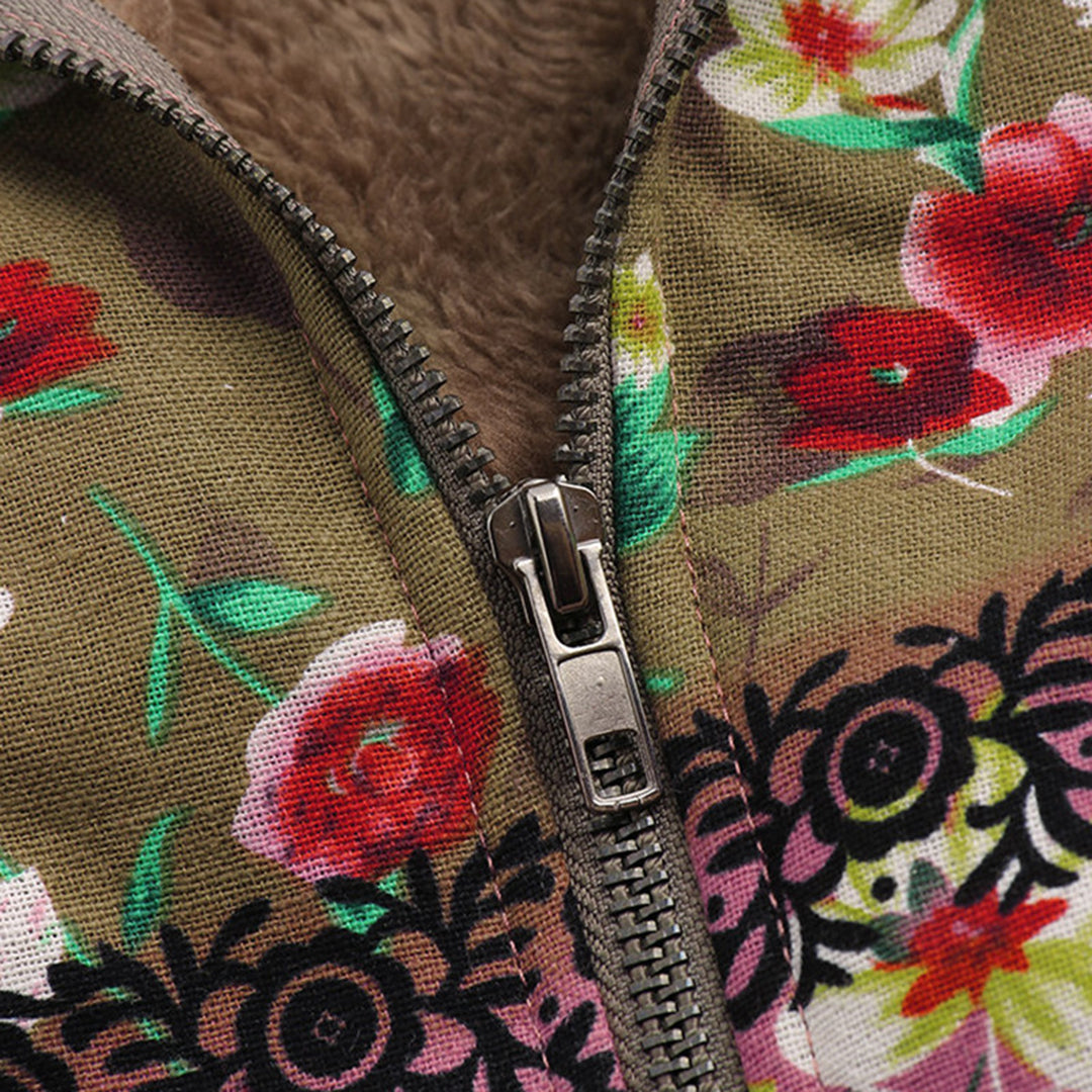 WW | Blumen Reißverschluss Jacke mit Kapuze Damenjacke